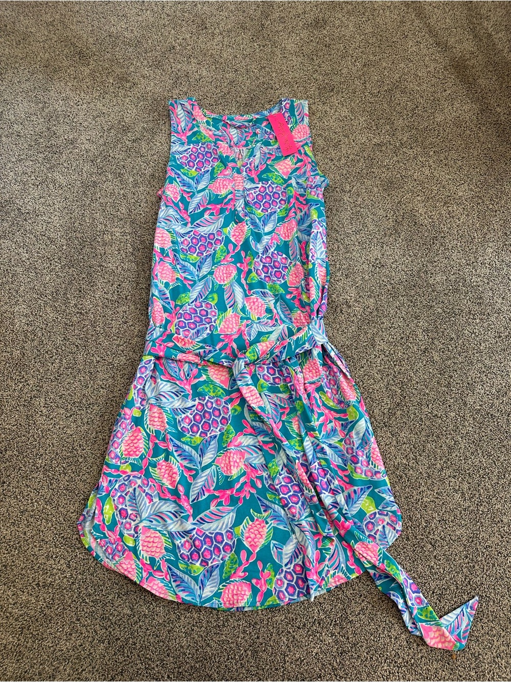 Lilly Pulitzer Sleeveless Turtle Print Midi Dress - Teal, Pink, Green